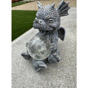Garden Dragon Statues - Adorable Baby Resin Dragon Figurines, Holding Magic Orb